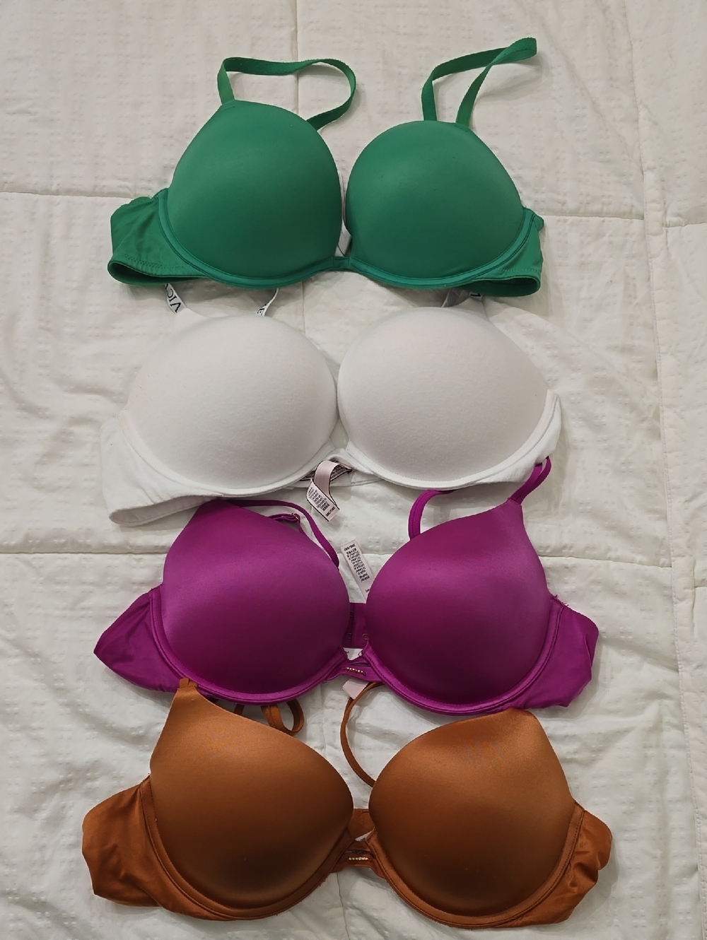 Set Of 4 Victoria's Secret Very Sexy Padded Bras in size 36B & 38C White, Copper